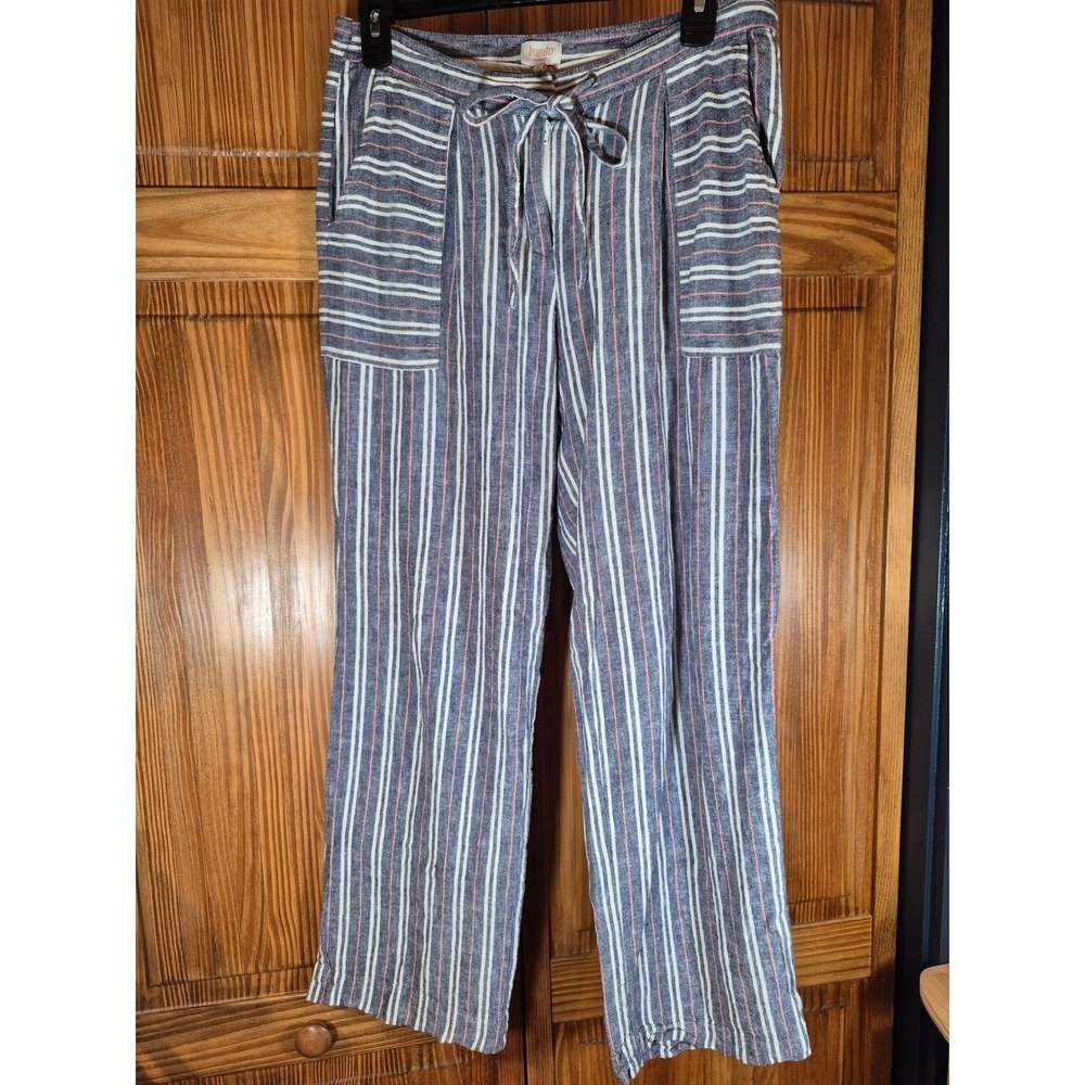 Laundry by Shelli Segal Striped Linen Blend Wide Leg Pants Blue Pink Size 8